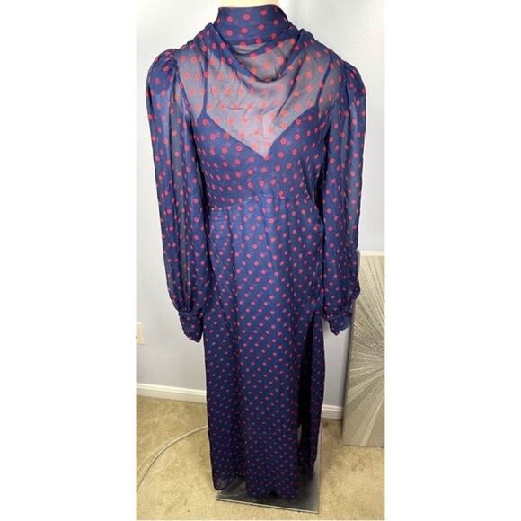 For Love & Lemons Mavis Polkadot Long Sleeve Blue and Red Maxi Dress Sz XS - Picture 6 of 13